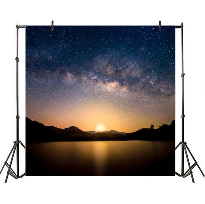AOFOTO 5x5ft Glowing Sunset Starry Sky Backdrop for Photography Natural Lakeside Night Scenery Outer Space Nebula Background Nebulous Stars Video YouTube Backcloth Vinyl Poster Photo Studio Props - Image 3